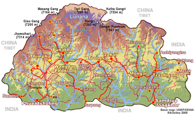 Raonline Edu Geografie Karten Asien Bhutan