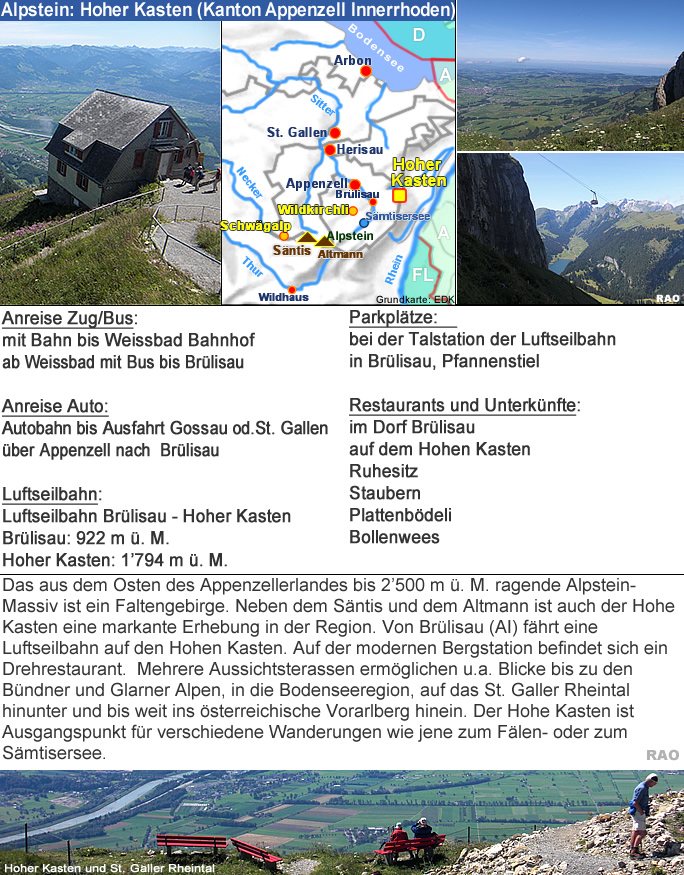 RAOnline Wandern Schweiz: Alpstein - Hoher Kasten - Sämtisersee - Brülisau